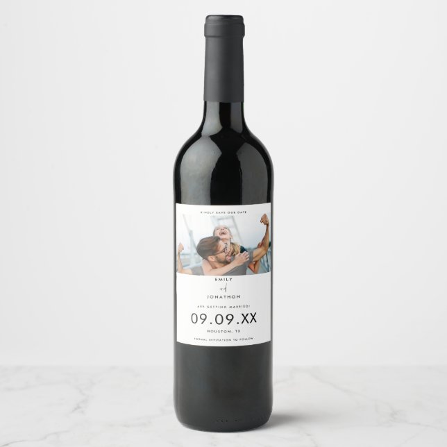 Modernes Foto Einfache schwarze Typografie Save th Weinetikett (Vorderseite)