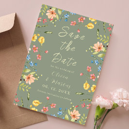 Modernes Foto Einfache Wildblumen Grün Save The Date