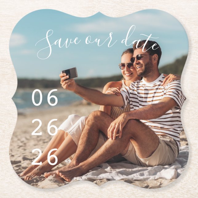 Modernes Foto Einzigartig Save the Date Untersetzer (Vorderseite)