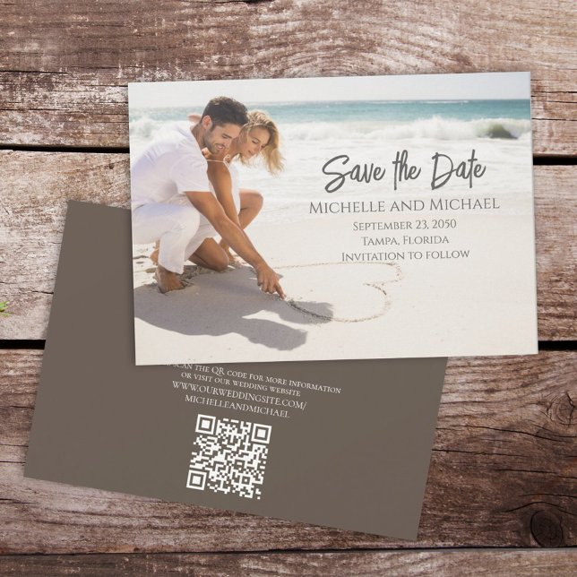 Modernes Foto Elegant Save the Date Script QR Code (Von Creator hochgeladen)