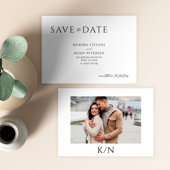 Modernes FOTO, elegante Schwarz-Weiß-Hochzeit Save The Date (Von Creator hochgeladen)
