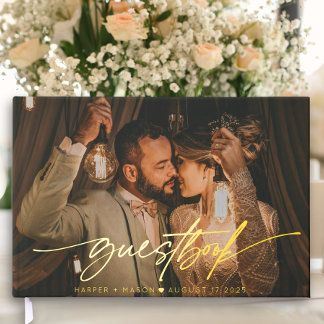 Modernes Foto Elegante Script Monogram Wedding Gästebuch