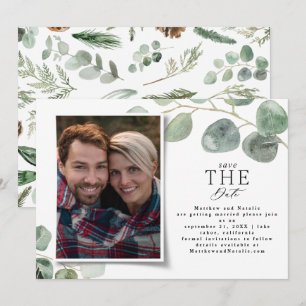 Modernes Foto - eleganter Eukalyptus Save the Date Feiertagskarte