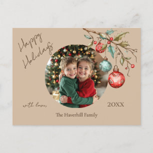 Modernes Foto Elegantes Beige Wasserfarben Happy Feiertagspostkarte