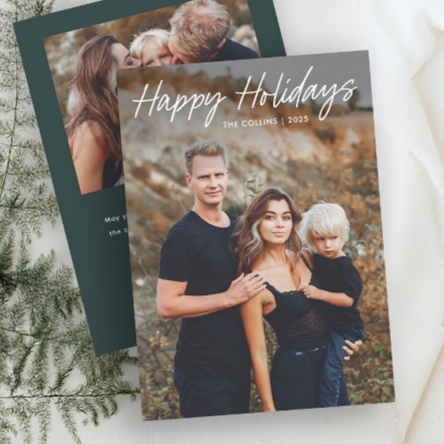 Modernes Foto Feiertagskarte (Simple Hand Lettered 2 Photo Holiday Cards.)