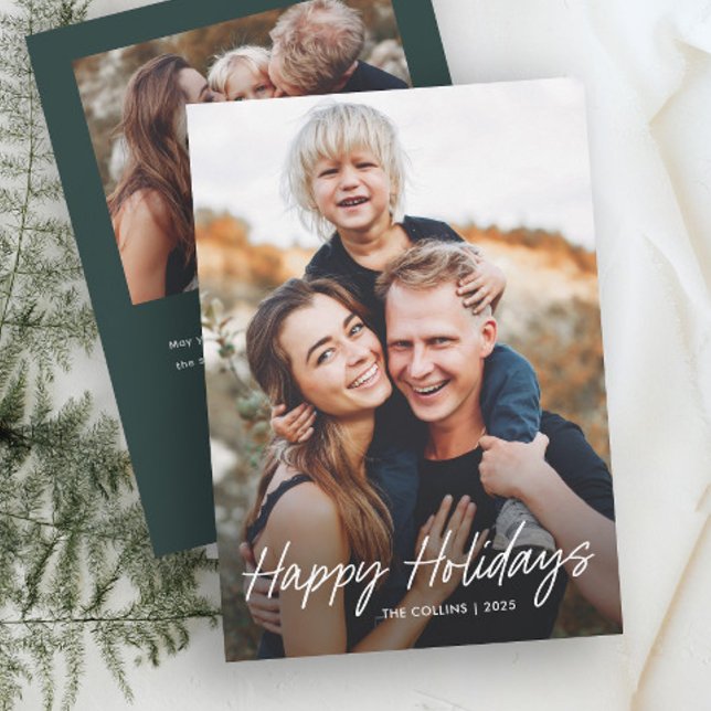 Modernes Foto Feiertagskarte (Modern Hand Lettered 2 Photo Holiday Cards.)