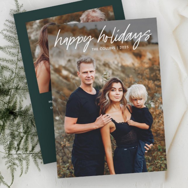 Modernes Foto Feiertagskarte (Simple Hand Lettered 2 Photo Holiday Cards.)