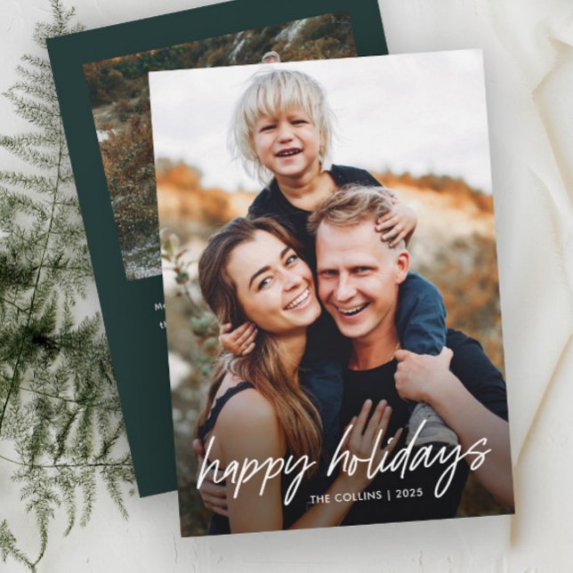 Modernes Foto Feiertagskarte (Simple Hand Lettered 2 Photo Holiday Cards.)
