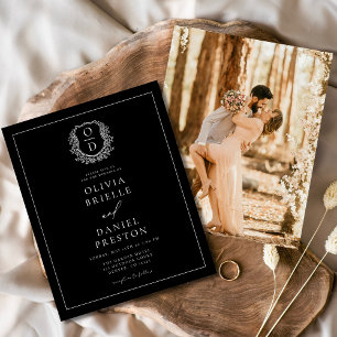 Modernes Foto Floral Wappen Monogramm Hochzeitsfei Flyer