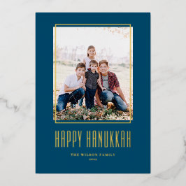 Modernes Foto Frame Blue Happy Hanukkah Folien Feiertagskarte