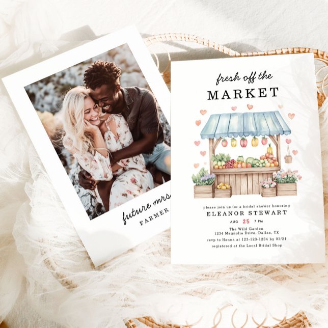 Modernes Foto Fresh off Market Brautparty Einladung (Von Creator hochgeladen)