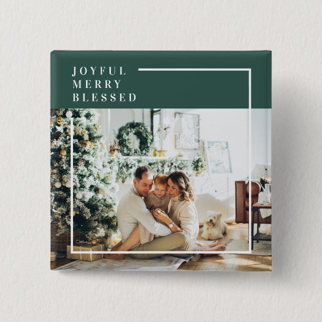 Modernes Foto | Freude gesegnet | Grün Button (Vorderseite)