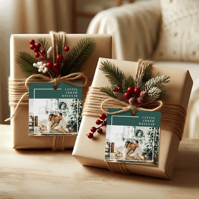 Modernes Foto | Freude gesegnet | Grün Geschenkanhänger (Von Creator hochgeladen)