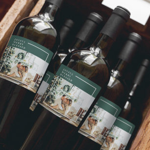 Modernes Foto   Freude gesegnet   Grün Weinetikett