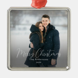 Modernes Foto Frohe Weihnachtsfamilie Name Ornament Aus Metall