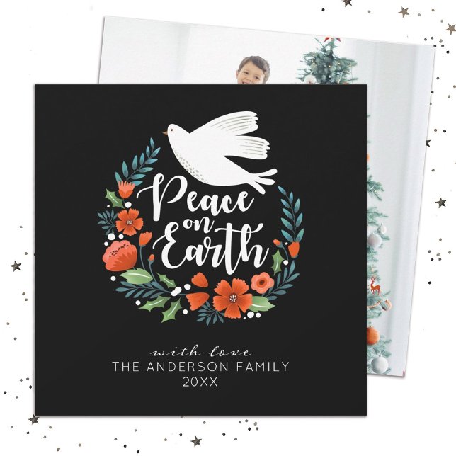 Modernes Foto Frohe Weihnachtskarte Feiertagskarte (An elegant Family Photo Christmas card with the words, Peace on Earth)