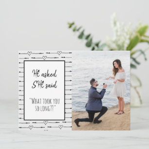 Modernes Foto Funny Er Fragte sie sagte Verlobung Save The Date