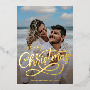 Modernes Foto für die Weihnachtsfamilie - Name Gol Folien Feiertagskarte