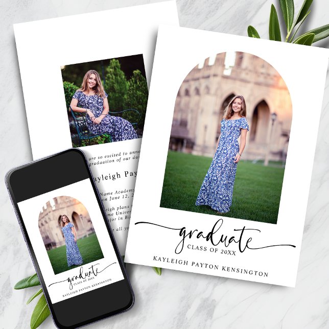 Modernes Foto für elegante Script-Abschluss Ankündigung (Modern Elegant Script Graduation Arch Photo Announcement with Instant Download)