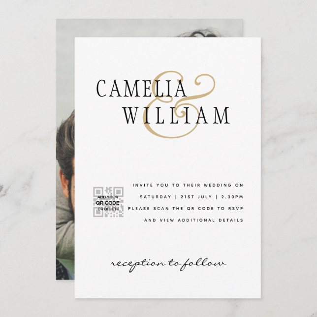 Modernes FOTO für Hochzeitsfeiern - QR Einladung (Vorne/Hinten)
