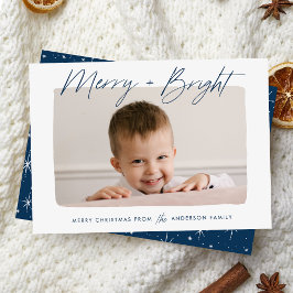 Modernes Foto für Merry und Bright Navy Feiertagskarte