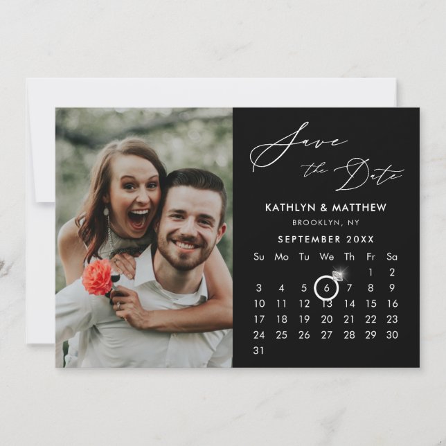 Modernes Foto für Schwarz-Elegantes Skript Save The Date (Vorderseite)