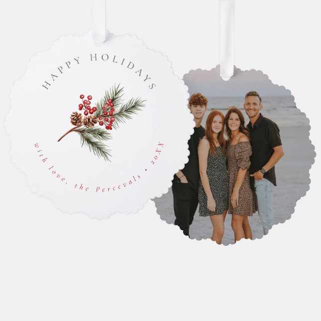 Modernes Foto für Winterpine Ornament Karte (Vorderseite/Rückseite)