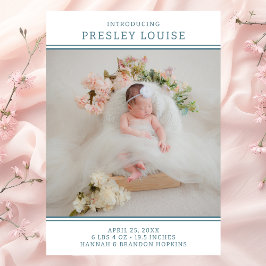 Modernes Foto Girl Aquamarine Geburtsankündigung Einladung