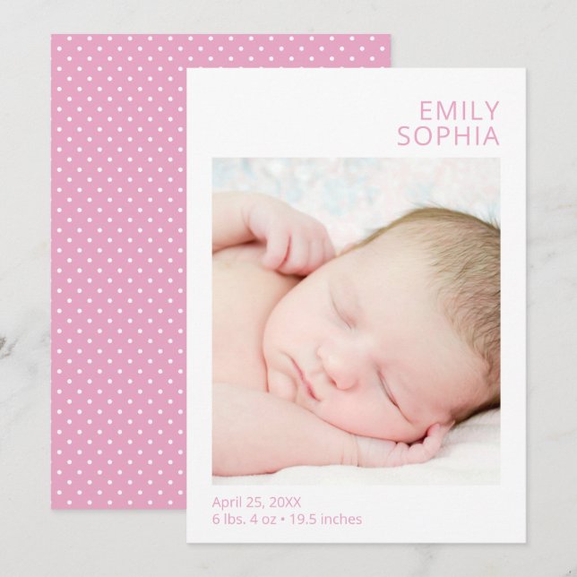 Modernes Foto Girl Birth Ankündigung (Vorne/Hinten)