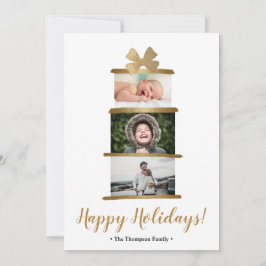 Modernes Foto Gold Bow-Geschenk Happy Holidays Feiertagskarte