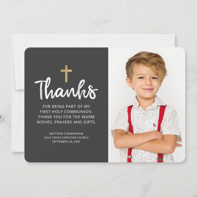 Modernes Foto Gold Cross Kommunion Vielen Dank Dankeskarte (Vorderseite)