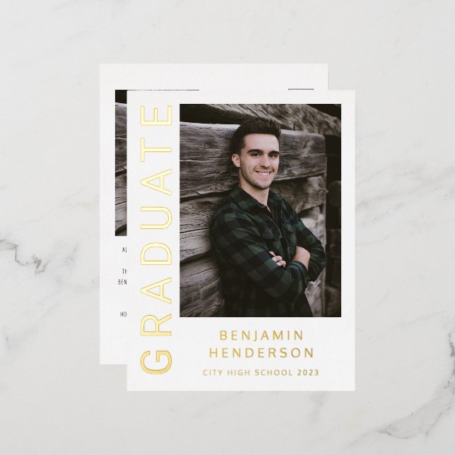 Modernes Foto Gold Foil Abschluss Ankündigung (Vorderseite/Rückseite)