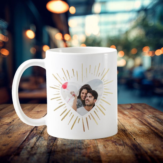 Modernes Foto Gold Herzstück Valentinstag Kaffeetasse (Von Creator hochgeladen)