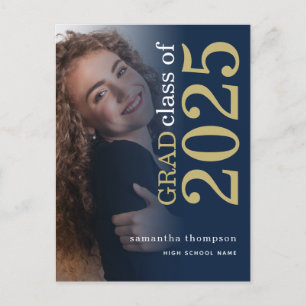 Modernes Foto Gold Navy 2025 Abschluss Ankündigungspostkarte
