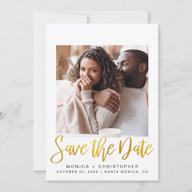 Modernes Foto-Gold-Script Save The Date (Vorderseite)