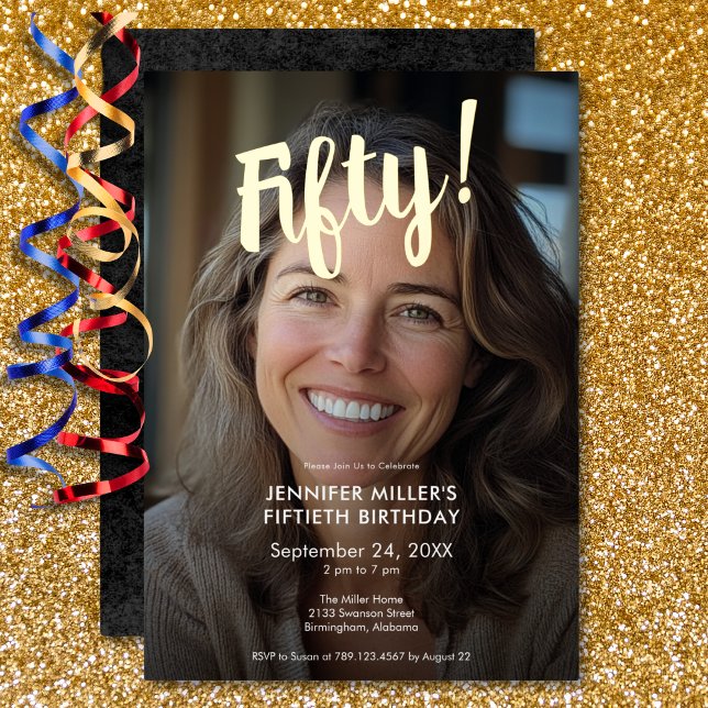 Modernes Foto & Goldfoil 50. Geburtstag Folieneinladung (Modern Photo & Gold Foil 50th Birthday Foil Invitation)