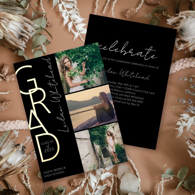 Modernes Foto Grad Black Folieneinladung (Von Creator hochgeladen)