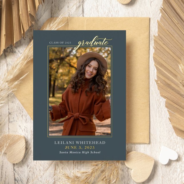 Modernes Foto Graduate Aquamarin Blue Folieneinladung (Von Creator hochgeladen)