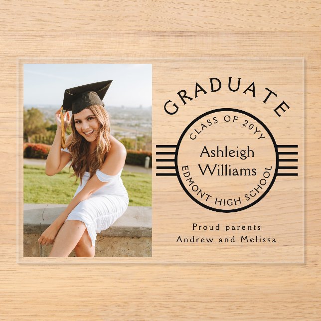 Modernes Foto Graduate Black Stripes Abschluss Acryleinladungen (Vorderseite)