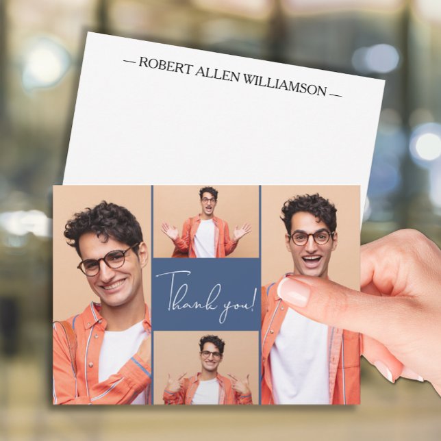 Modernes Foto Graduate Vielen Dank Mitteilungskarte (Modern 4 photo graduation flat thank you note cards)