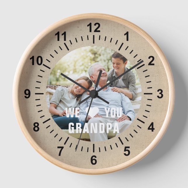 Modernes Foto Großvater Drehbuch Herz Uhr (Vorderseite)