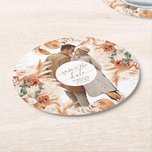 Modernes Foto Handgeschriebenes Skript Save the Da Runder Pappuntersetzer (Angewinkelt)