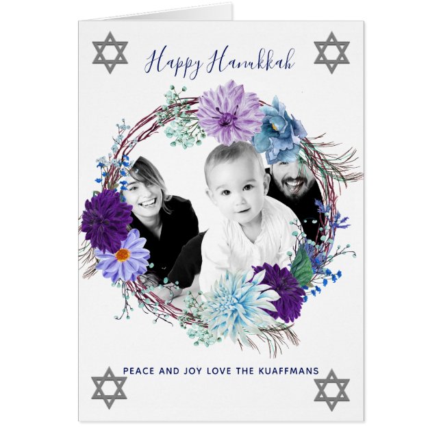 Modernes FOTO Hanukkah Blue Watercolor Blume (Vorne)