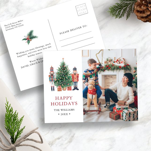 Modernes Foto Happy Feiertagspostkarte (Nutcracker Christmas Photo Holiday Postcard
)