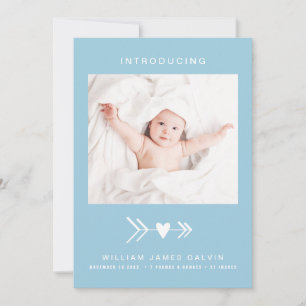 Modernes Foto Heart Arrow Blue Baby Boy Birth Ankündigung