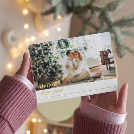 Modernes Foto | Hello New Year Postcard Folien Feiertagspostkarte
