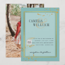 Modernes FOTO Hochzeit Einladung QR CODE UAWG AQUA