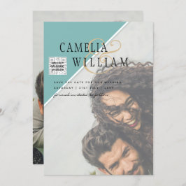 Modernes FOTO Hochzeit Einladung QR CODE UAWG AQUA