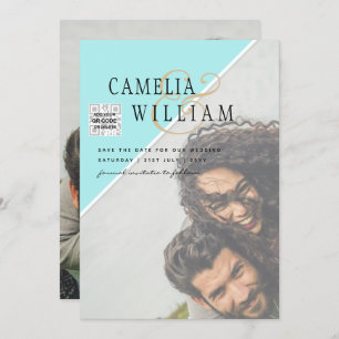 Modernes FOTO Hochzeit Einladung QR CODE UAWG AQUA