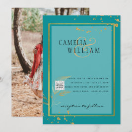Modernes FOTO Hochzeit Einladung QR CODE UAWG AQUA
